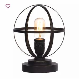 Vintage Metal Industrial Style Table Lamp, Globe Edison Bulb